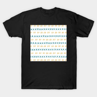 White Ocean Blue and Burnt Orange Hand Drawn Pattern T-Shirt